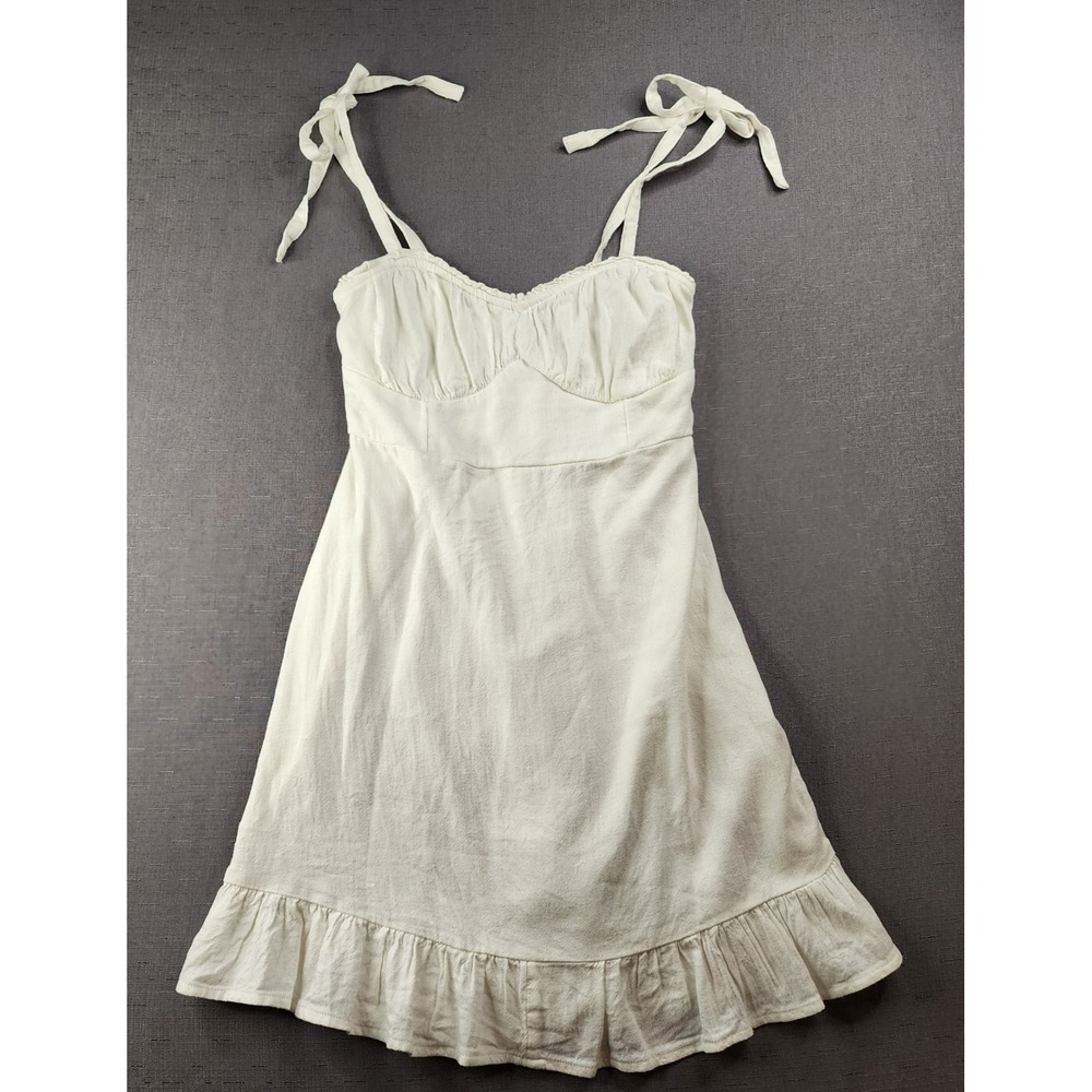Hollister White Tie Strap Ruffle Mini Dress Sweetheart Smocked Back XS Coquette